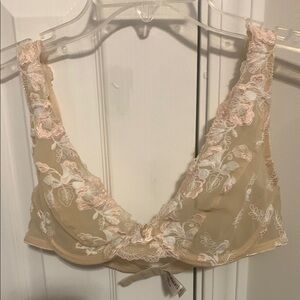 Felina Cream and Pink Underwire Bra with Lace Overlay